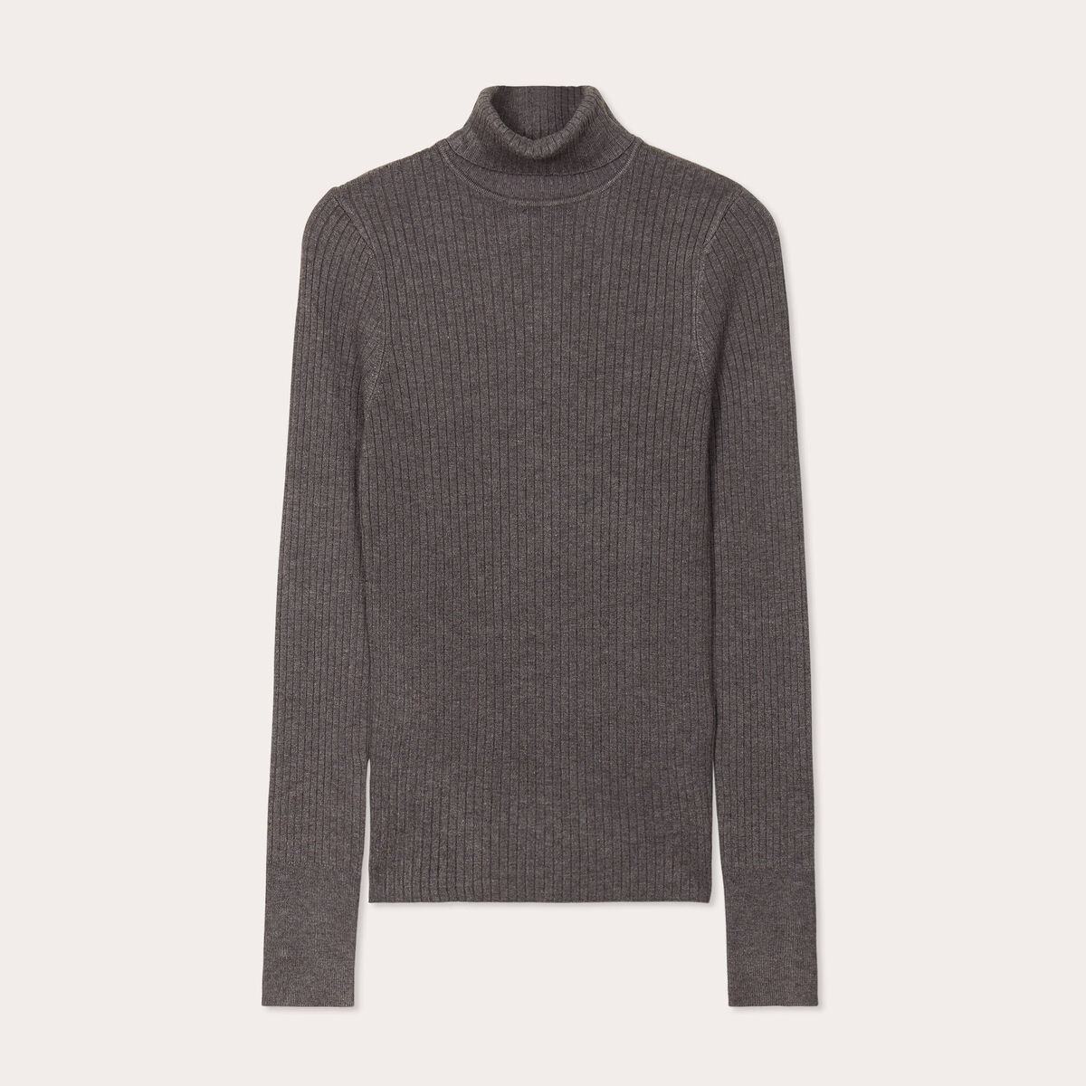 Pull col roulé côtelé gris foncé femme