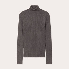 Pull col roulé côtelé gris foncé femme