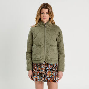 Veste matelassée zippée vert kaki femme