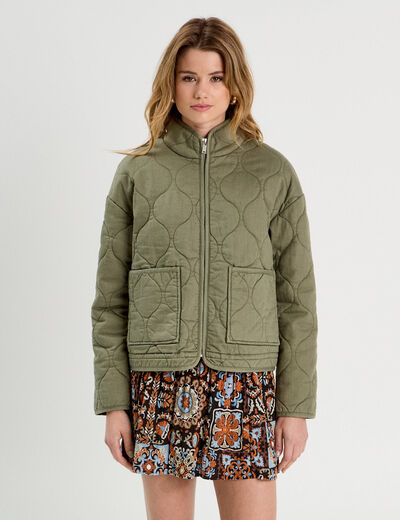 Veste matelassée zippée vert kaki femme
