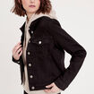 Veste droite boutonnée en jean noir femme