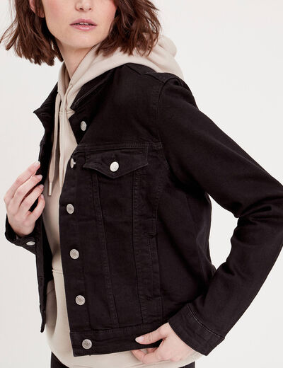Veste droite boutonnée en jean noir femme