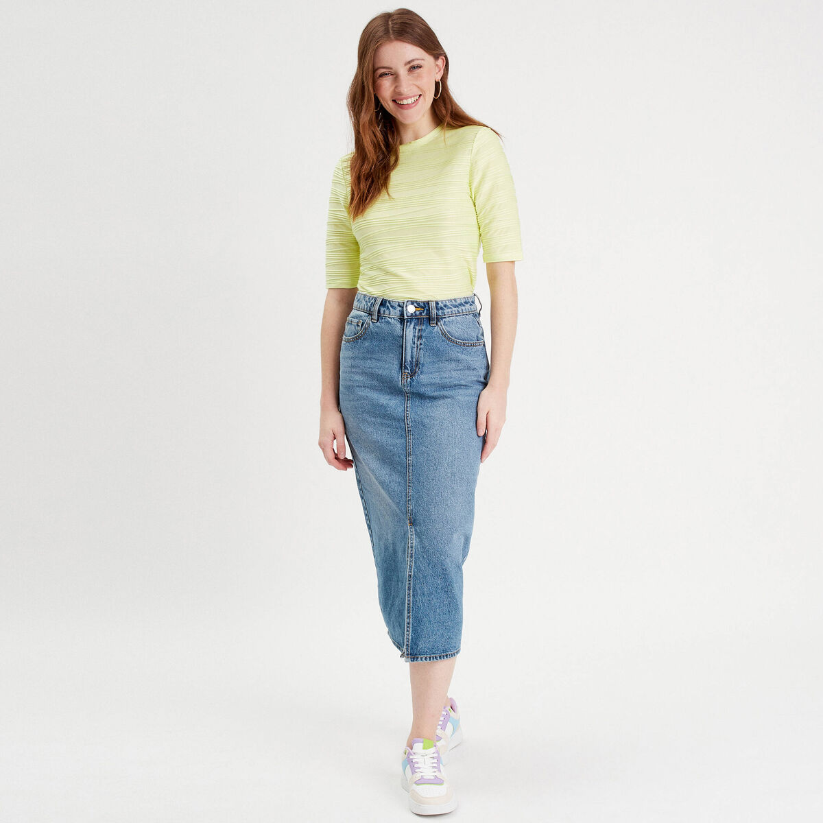 T-shirt manches courtes jaune fluo femme