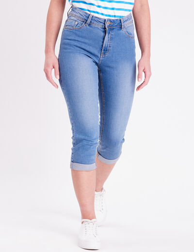 Pantacourt denim double stone femme