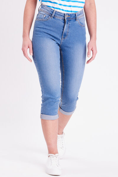 Pantacourt denim double stone femme