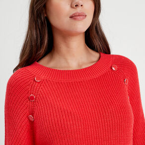 pull avec boutons epaules rouge femme Pull avec boutons épaules rouge femme