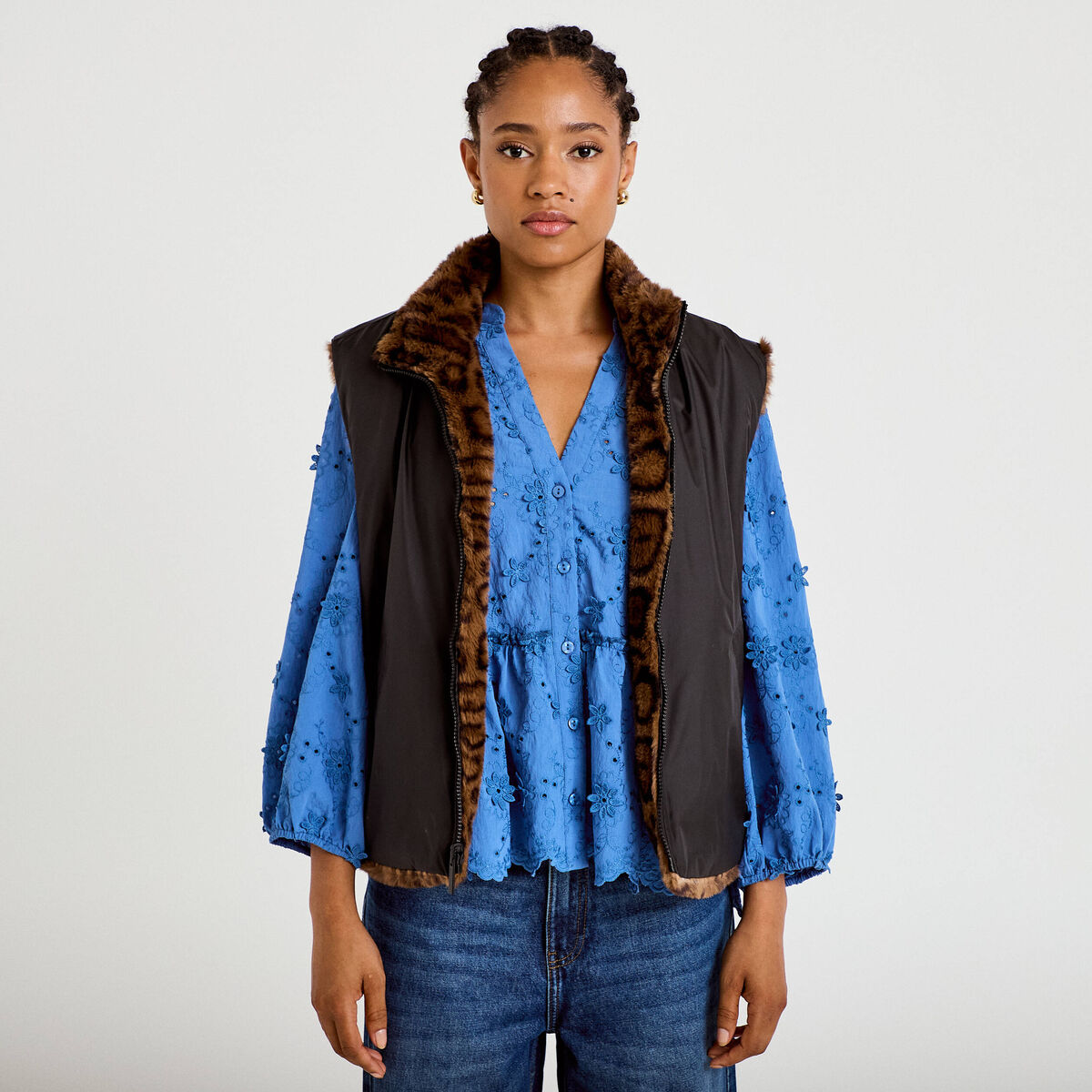 Veste r&eacute;versible sans manches noir femme