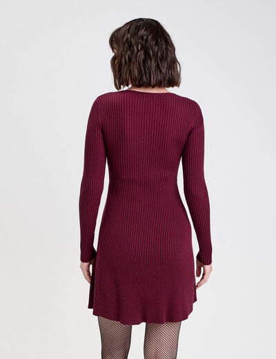 Robe tricot patineuse c&ocirc;tel&eacute;e bordeaux femme