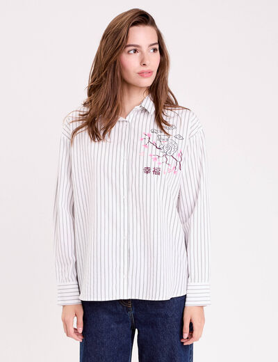 Chemise col chemise manches longues blanc femme