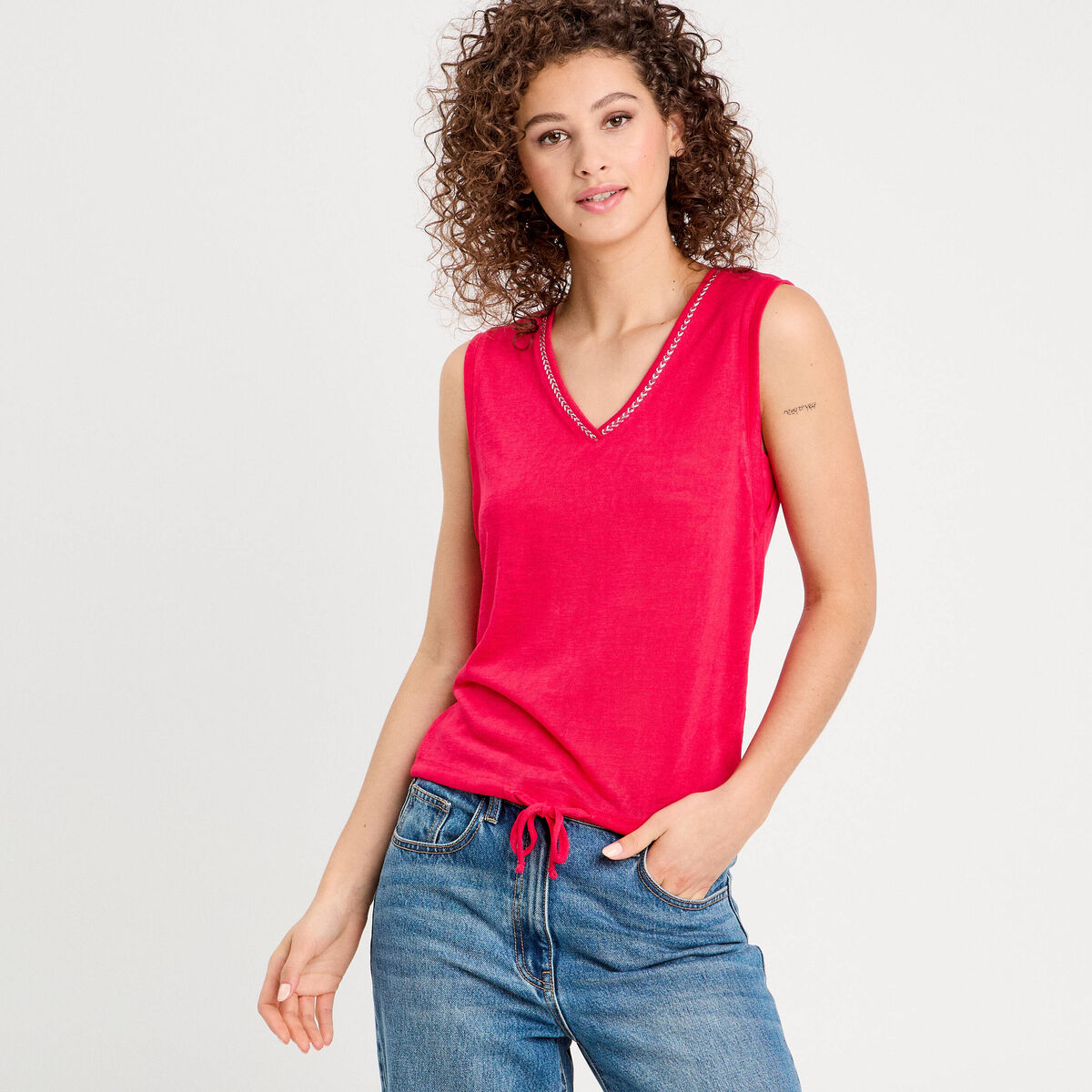 D&eacute;bardeur d&eacute;tail noeud rose vif femme