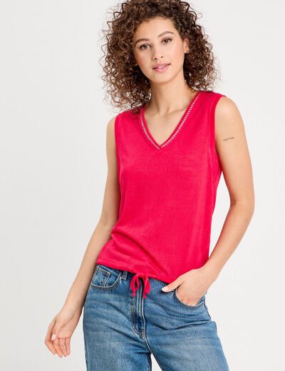 Débardeur détail noeud rose vif femme