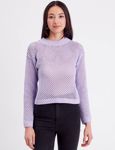 Pull ajouré col rond parme femme