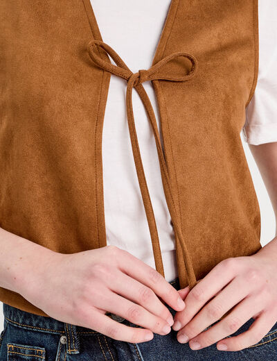 Veste suédine nouée marron femme