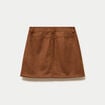 Jupe-short trap&egrave;ze aspect daim marron femme