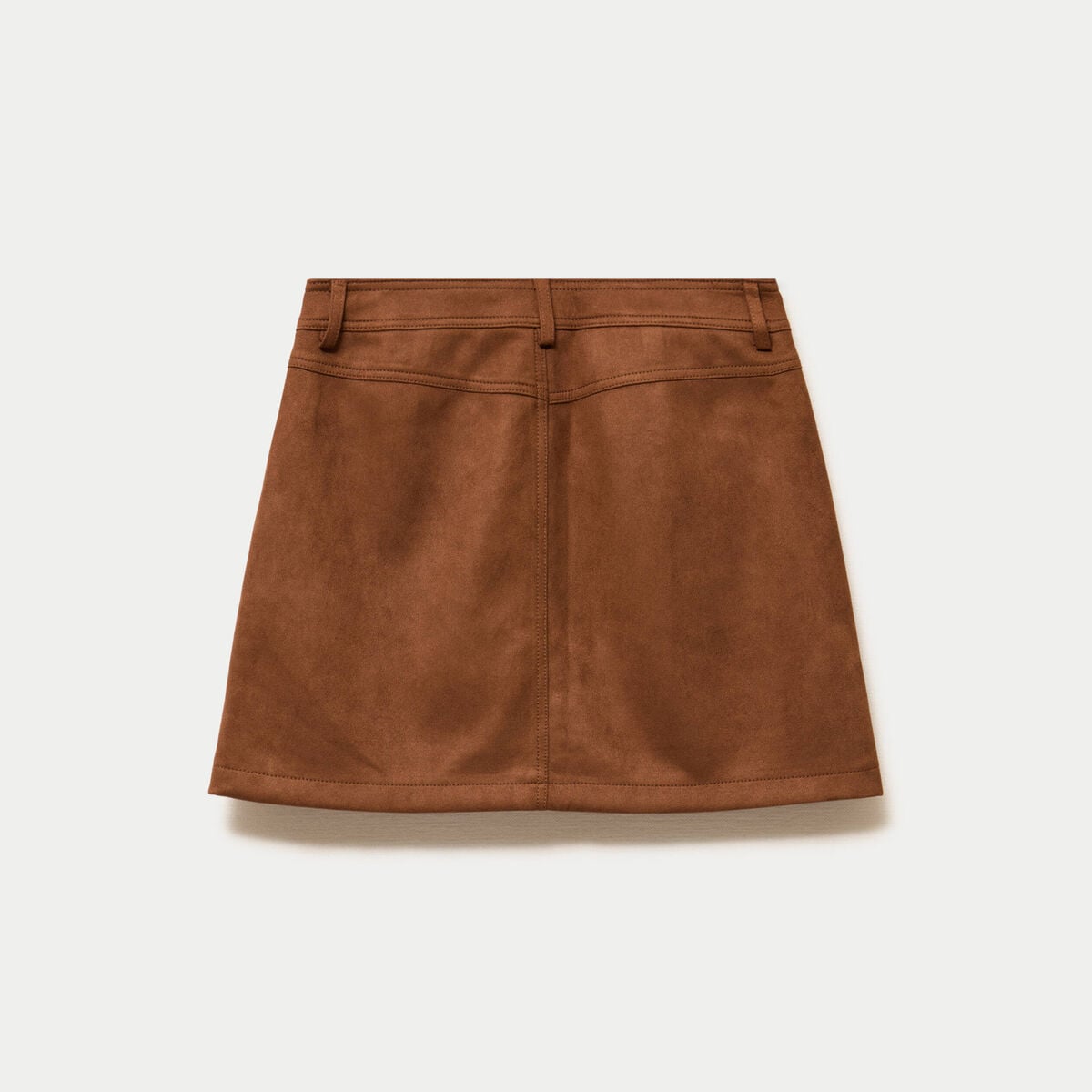 Jupe-short trap&egrave;ze aspect daim marron femme