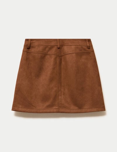 Jupe-short trap&egrave;ze aspect daim marron femme