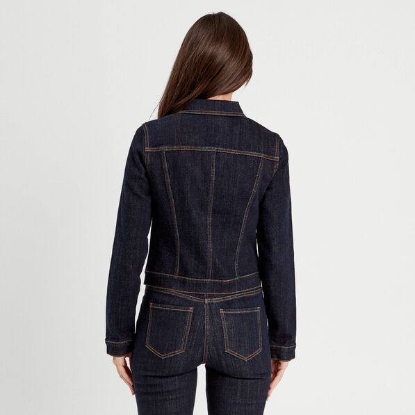 Veste courte zippée en jean denim brut femme