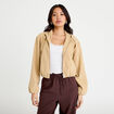 Veste cropped &agrave; capuche manches longues beige femme
