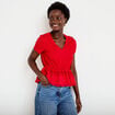 Blouse droite col v manches courtes rouge femme