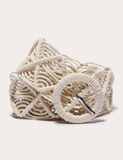 Ceinture large effet macramé ecru femme