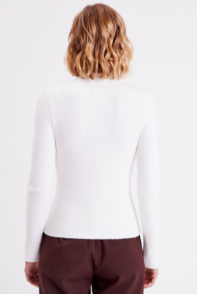 Pull avec col montant ecru femme