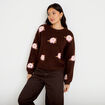 Pull ample col rond manches longues marron fonc&eacute; femme