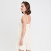 Robe courte évasée col v à bretelles ecru femme