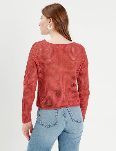 Pull crochet manches longues vieux rose femme