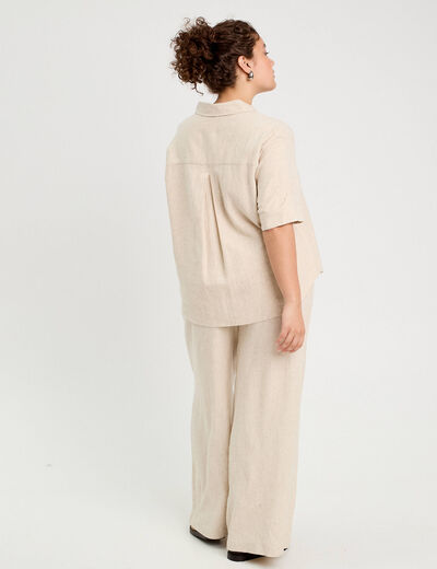 Chemise droite contenant du lin beige femme