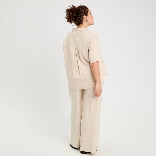 chemise droite contenant du lin beige femme Chemise droite contenant du lin beige femme