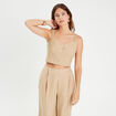 Caraco cropped boutonn&eacute; beige femme