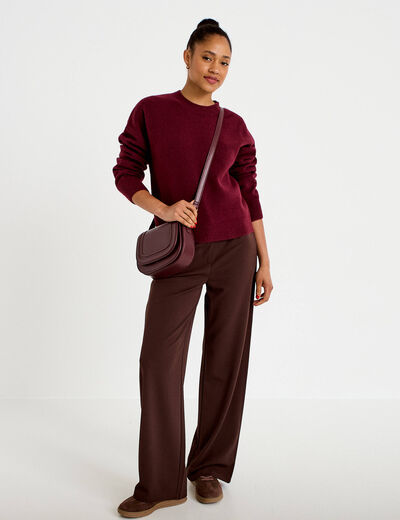 Pull col rond bordeaux femme