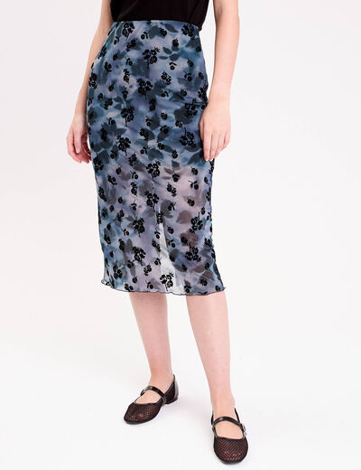 Jupe droite longue doubl&eacute;e polyester gris femme
