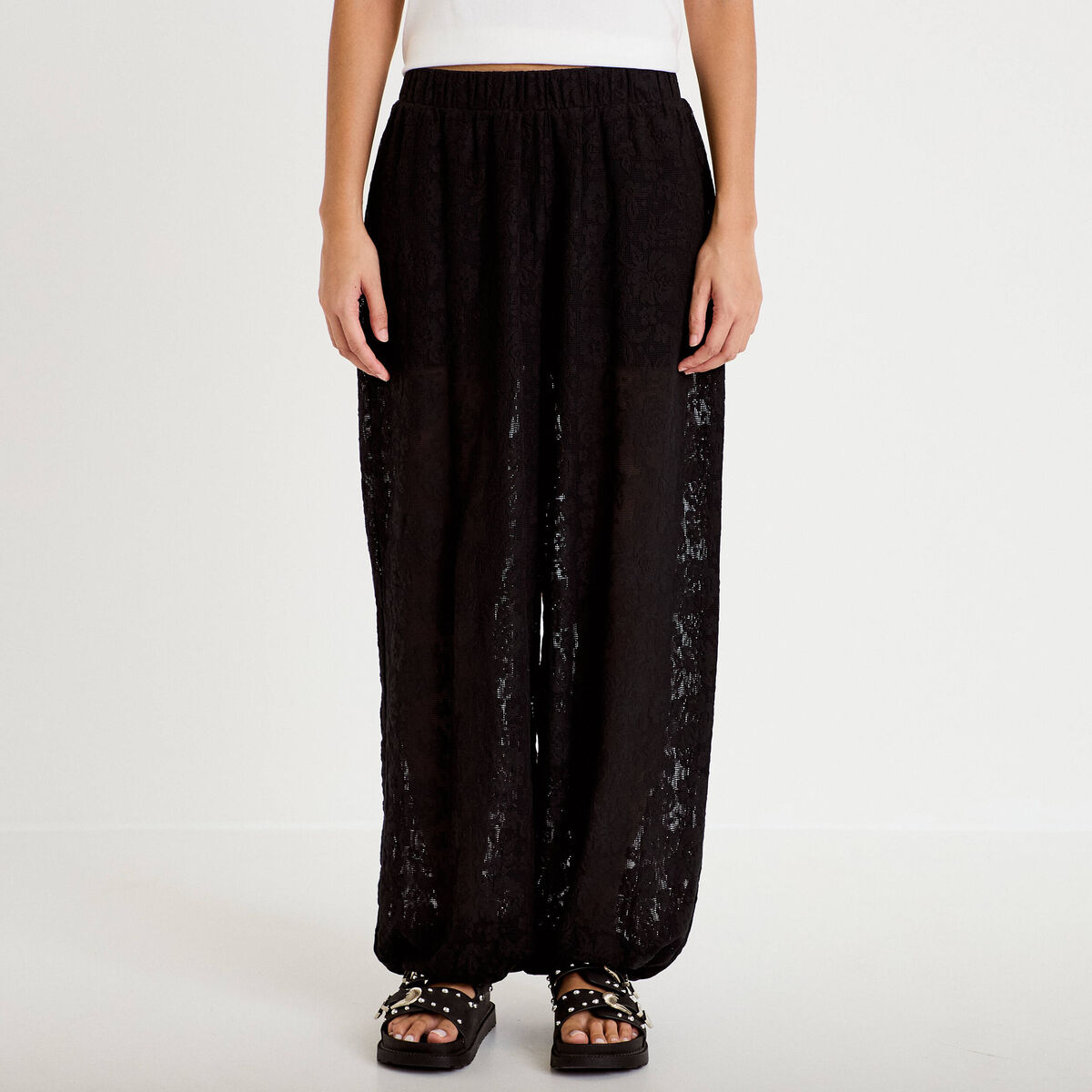 Pantalon bouffant taille standard noir femme