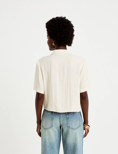 Chemise droite pliss&eacute;e manches courtes ecru femme
