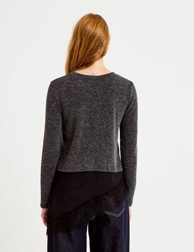 Pull manches longues gris fonc&eacute; femme