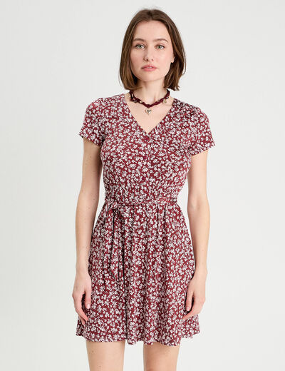 Robe évasée boutonnée marron cognac femme