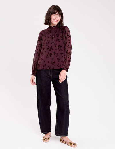 Blouse fluide manches longues marron cognac femme