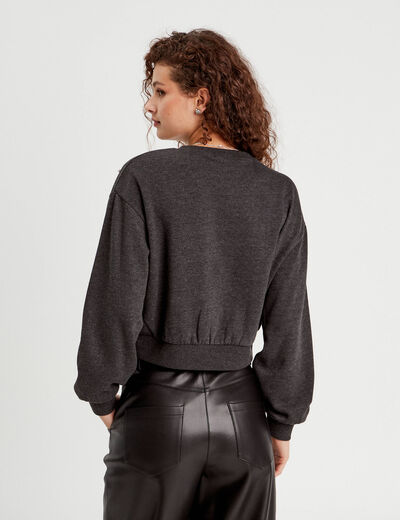 Sweat oversize avec perles gris foncé femme