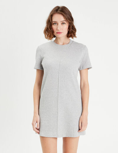 Robe droite manches courtes gris clair femme
