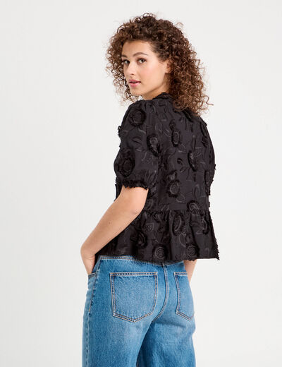 Blouse manches courtes noeuds noir femme