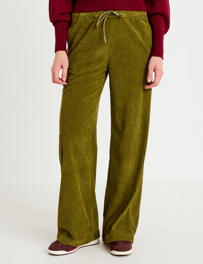 Pantalon bootcut taille standard velours vert kaki femme