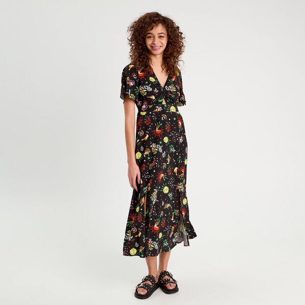 robe longue evasee col twiste noir femme Robe longue évasée col twisté noir femme