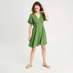 Robe trapèze manches courtes vert femme