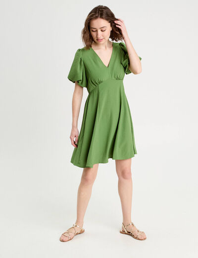 Robe trapèze manches courtes vert femme
