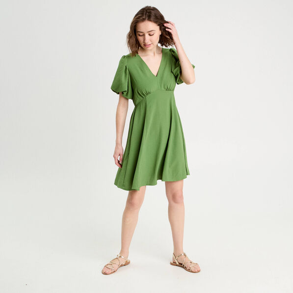 Robe trapèze manches courtes vert femme