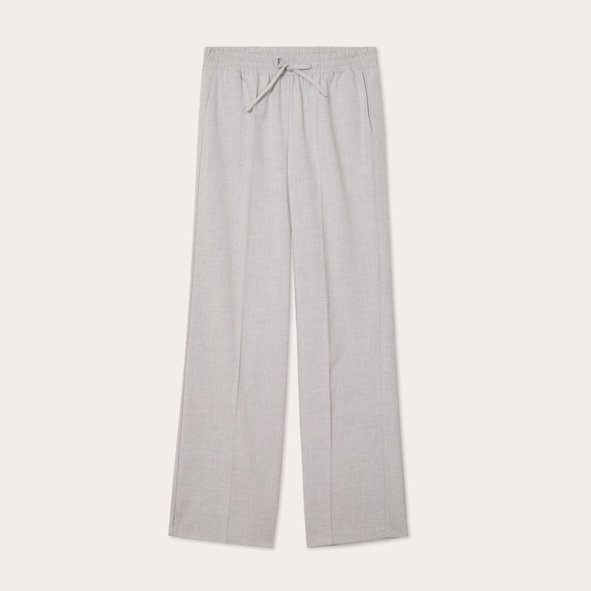 Pantalon large taille haute gris clair femme