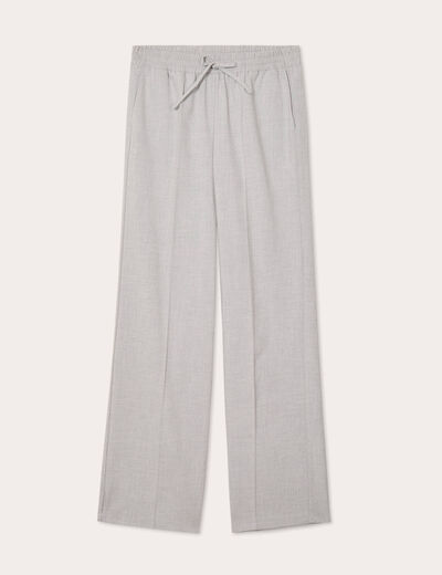 Pantalon large taille haute gris clair femme