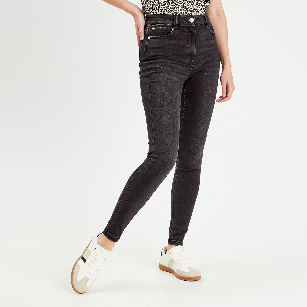 Jeans skinny taille haute denim noir femme