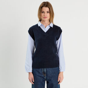 pull 2 en 1 col en v bleu marine femme Pull 2-en-1 col en V bleu marine femme